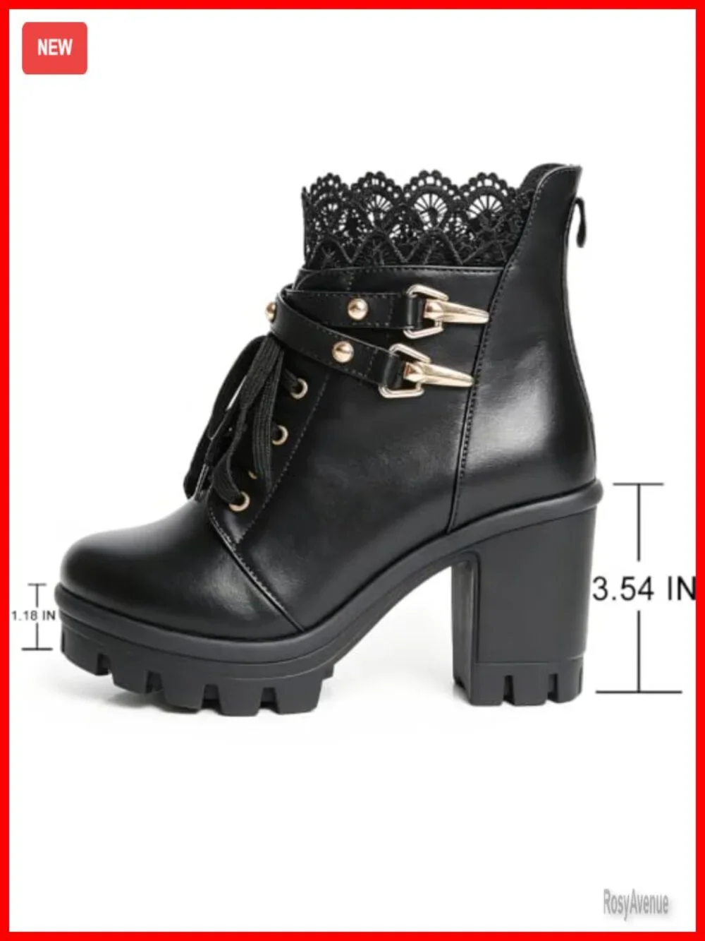 Chunky Heel Ankle Booties with Buckle Rivets Platform Combat Boots for Women